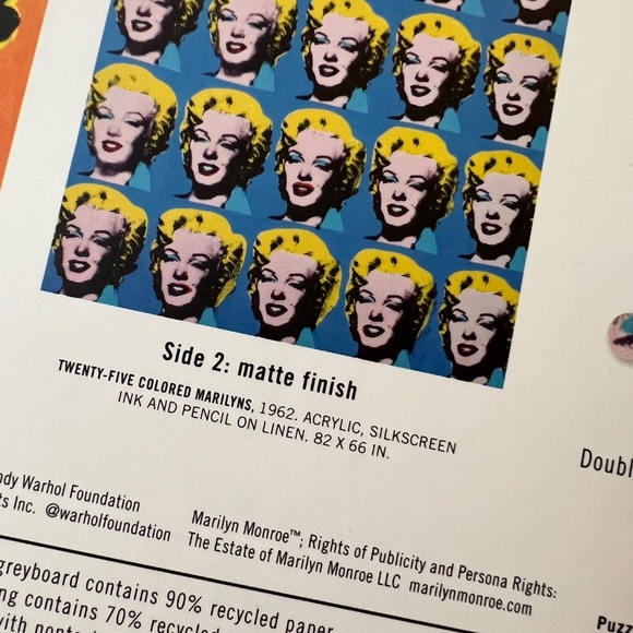 Andy Warhol Marilyn Monroe Double Sided 500 Piece Jigsaw Puzzle Bag is sealed - Picture 6 of 9